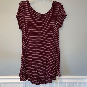 Maroon and White Striped T-Shirt Dress